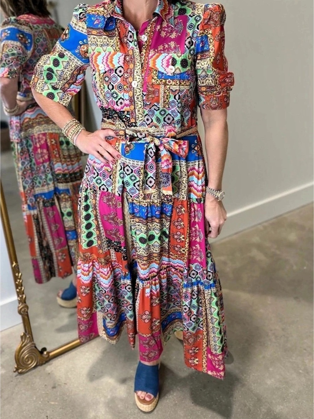 APNY Long Tiered Dress Coral Multi